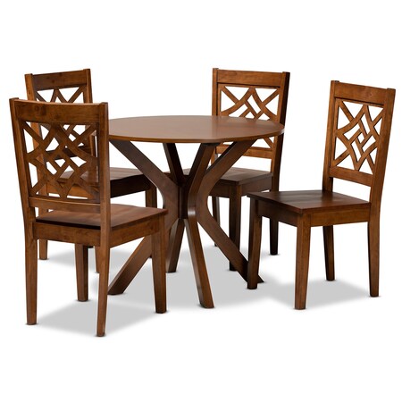 Baxton Studio Miela Modern and Contemporary Walnut Brown Finished Wood 5-Piece Dining Set 179-11388-10891-Zoro